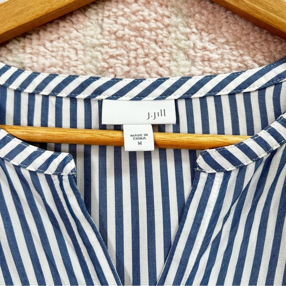 J Jill Blue White Striped Button Down Shirt Roll Tab Sleeves Size Medium Office - Picture 4 of 13